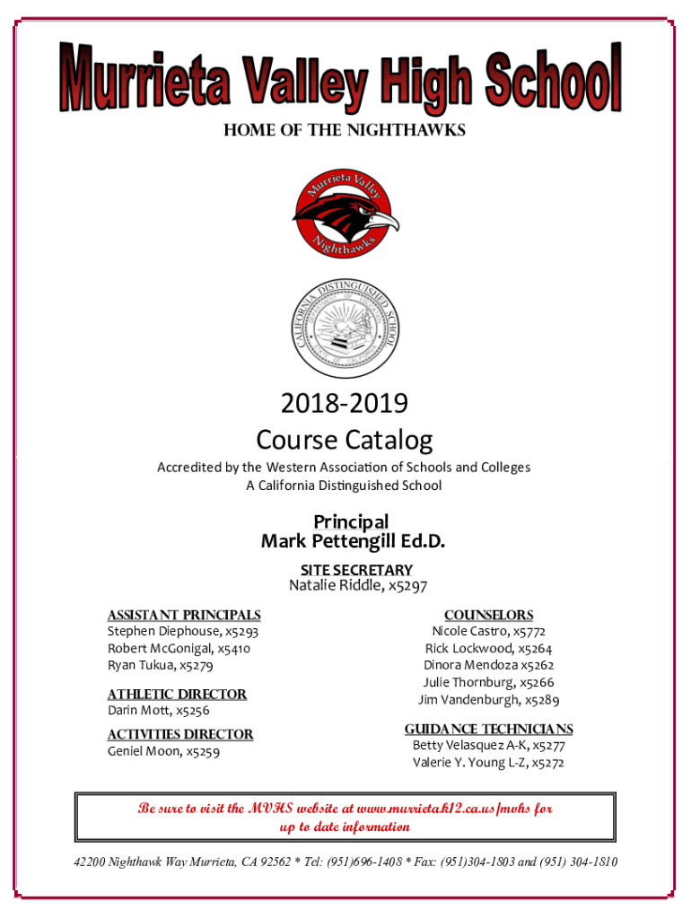 Fillable Online 20182019 Course Catalog Murrieta Valley Unified