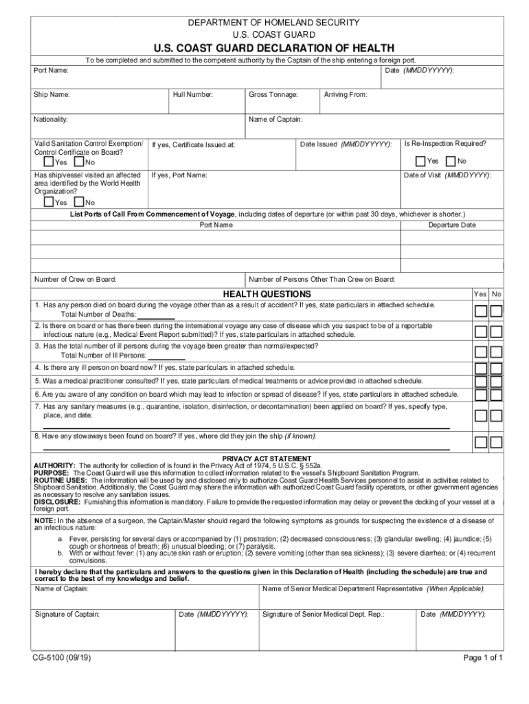 us coast guard declaration of health - Defense Preview on Page 1