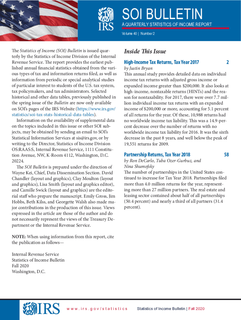 Publication 1136 (Rev. 11-2020). Statistics of Income Bulletin Preview on Page 1.