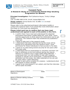 Participant ID: Site ID: Consent Form A Research Study on a ...