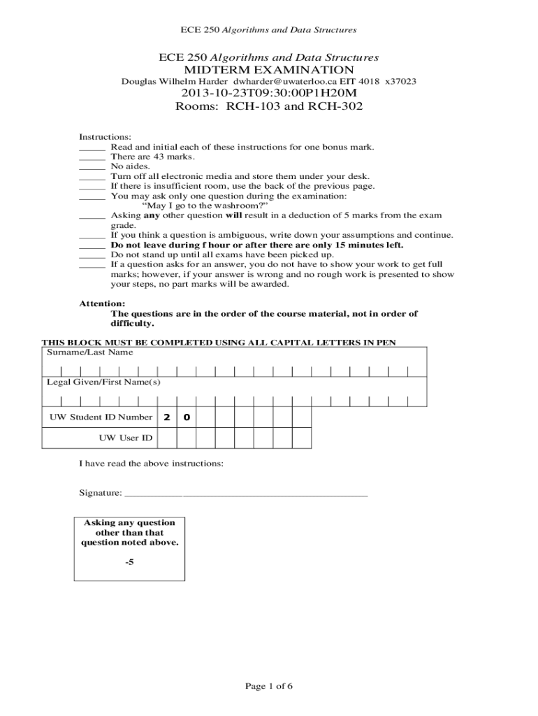 Fillable Online ECE 250 Algorithms and Data Structures MIDTERM Fax ...