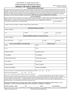 FEMA Request for Public Assistance