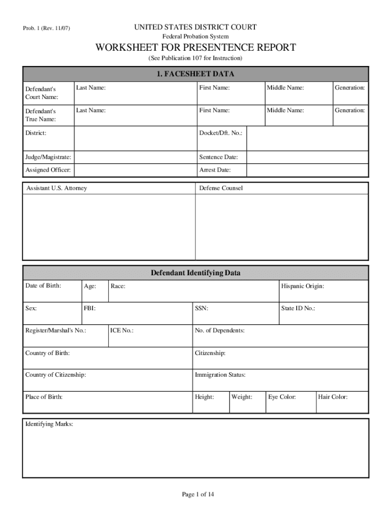 pre sentence report template Preview on Page 1