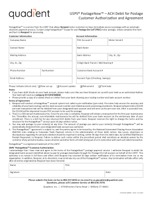 USPS PostageNow ACH Debit for Postage