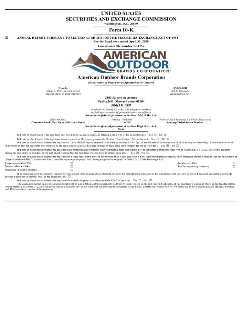 Fillable Online American Outdoor Brands Corporation Fax Email Print pdfFiller