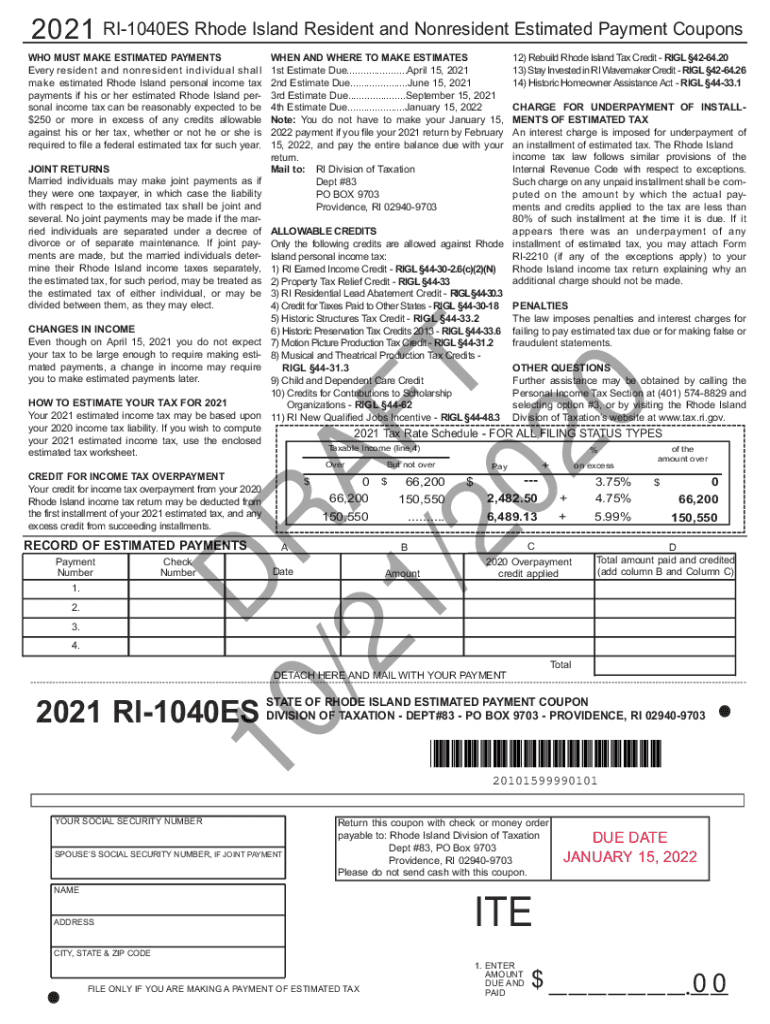 Fillable Online Form RI1040ES "Rhode Island Resident and Nonresident