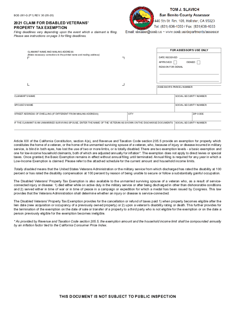 Fillable Online 2021 Claim for Disabled Veterans' Property Tax