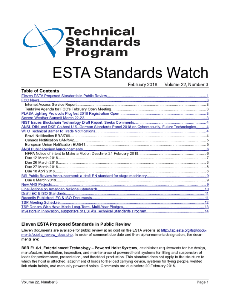 Fillable Online tsp esta ESTA Standards Watch - ESTA Technical ...
