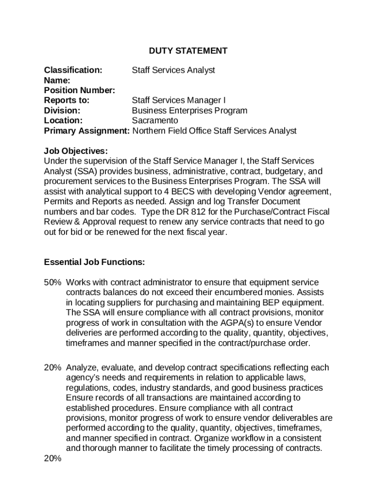 ClassificationStaff Services Analyst Doc Template pdfFiller
