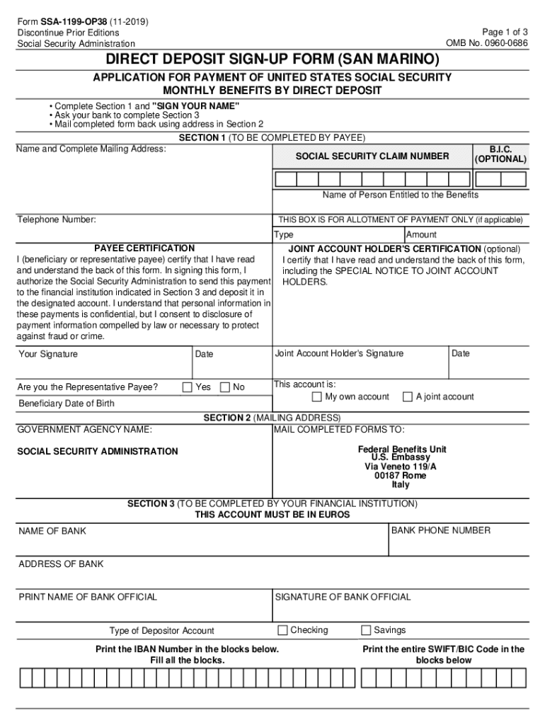 direct deposit sign-up form (san marino) - Social Security Preview on Page 1