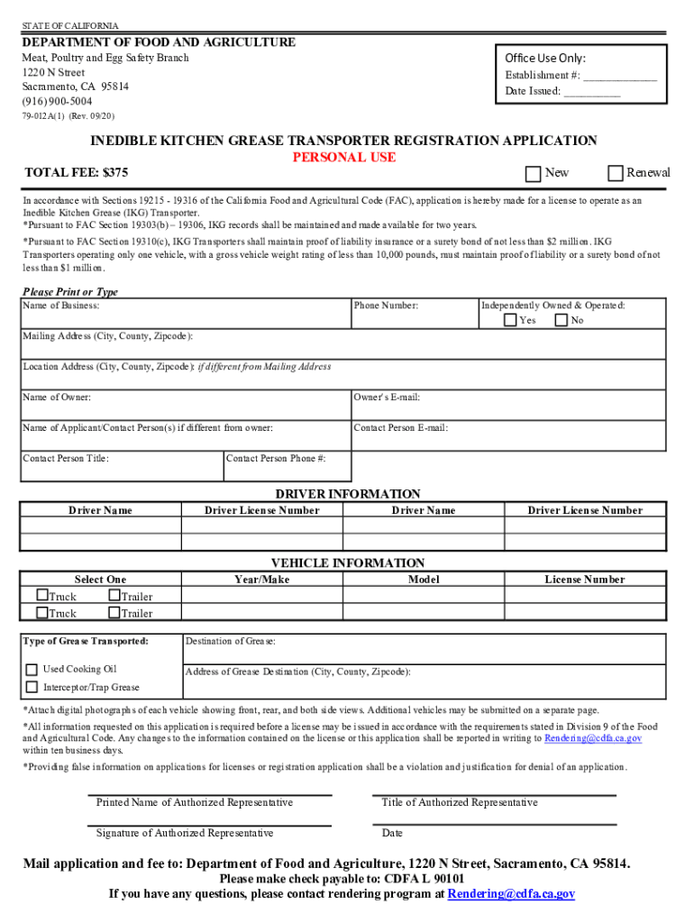 Inedible Kitchen Grease Transporter Registration Application Preview on Page 1