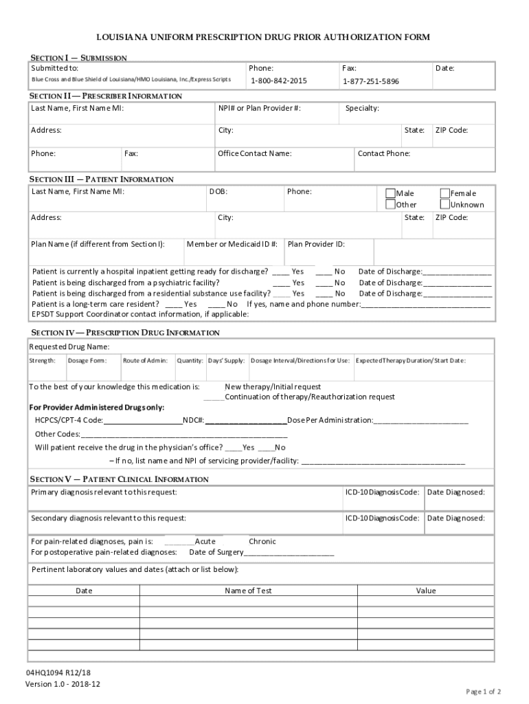 Fillable Online Prior Authorization InfoLA Healthy Blue Providers Fax