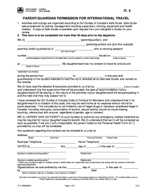 Parent Guardian Permission for International Travel