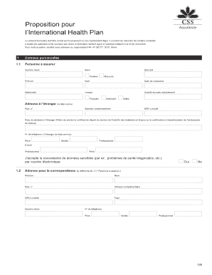Formulaire de proposition pour l’International Health Plan