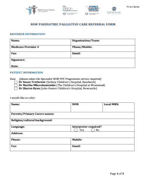 NSW Paediatric Palliative Care Referral Form