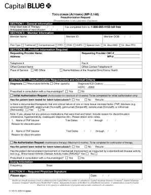 Fillable Online () pre-auth form - Capital Blue Cross Fax Email Print ...