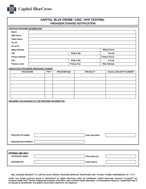 Capital Blue Cross Provider Change Notification