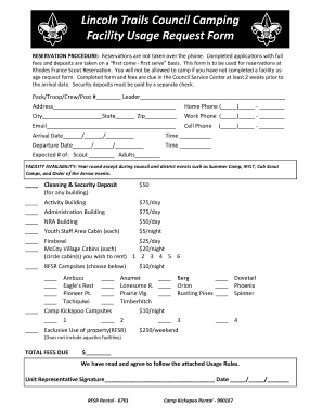 Lincoln Trails Council Camping Facility Usage Request Form