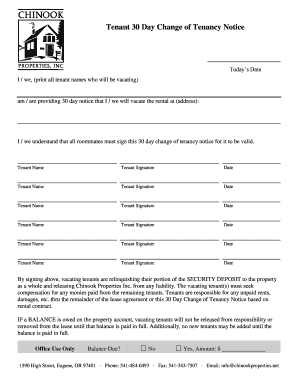 30 Day Change of Tenancy Notice