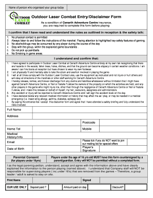 Outdoor Laser Combat Entry Disclaimer Form