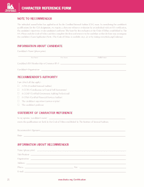Character Reference Form for CIA Exam