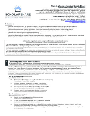 ScholarShare College Savings Plan Entity Account Application