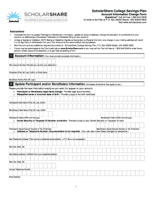 ScholarShare College Savings Plan Account Information Change Form