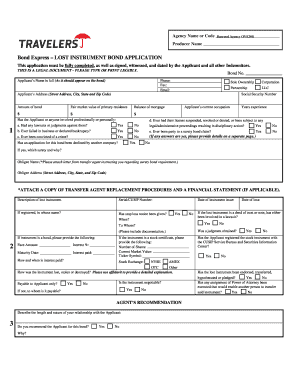 Lost Instrument Bond Application