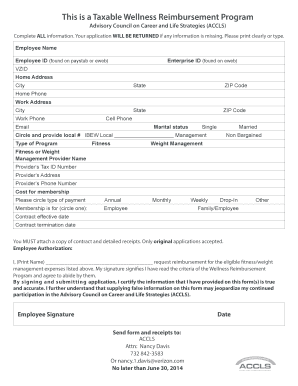 ACCLS Health Wellness Taxable Reimbursement Form