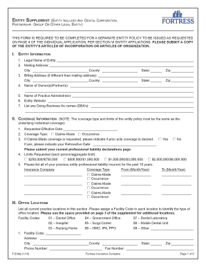 Dental Entity Professional Liability Insurance Application