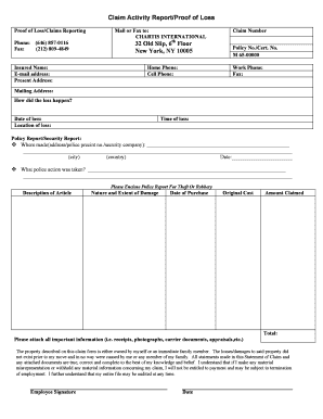 Proof of Loss Claim Form