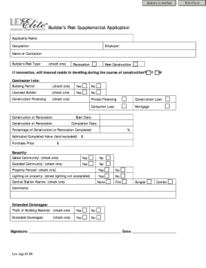 Builder's Risk Supplemental Application