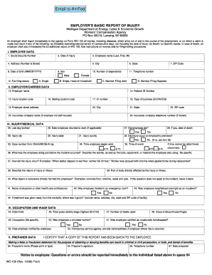 WC-100 10-09.doc. First report of injury form that must be mailed to OWCA by the employer within 10 days of their knowledge of an occupational injury or illness