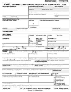 Workers Compensation First Report of Injury or Illness