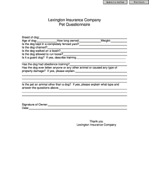 Pet Questionnaire