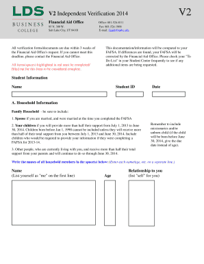 2014 Financial Aid Verification Form