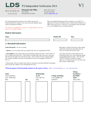 2014 Financial Aid Verification Form