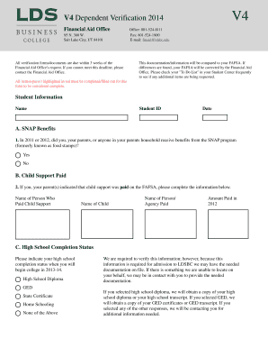 V4 Dependent Verification Form 2014