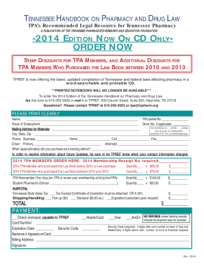 Tennessee Handbook on Pharmacy and Drug Law Order Form