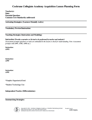 Cochrane Collegiate Academy Acquisition Lesson Planning Form