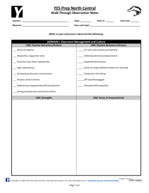 Teacher Walk-Through Observation Notes