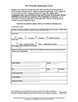 NPI Provider Notification Form