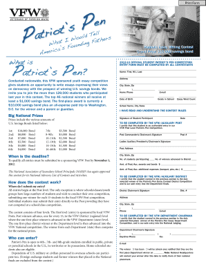 Patriot's Pen Essay Contest Entry Form