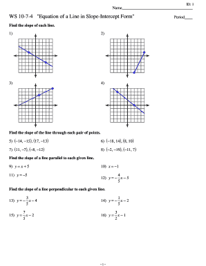 Math Worksheet: Equation of a Line in Slope-Intercept Form