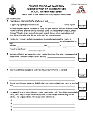 Field Trip Consent and Waiver Form