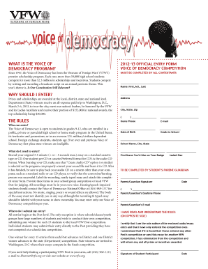 Voice of Democracy Essay Competition Entry Form
