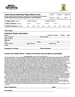 Youth Soccer Player Waiver Form