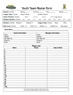 Youth Team Roster Form