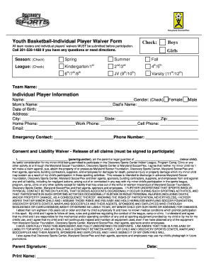 Youth Basketball Player Waiver Form
