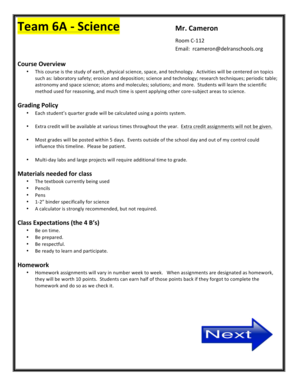 Science Class Syllabus